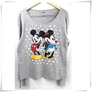 Disney Grey Waffle Jersey Long Sleeve Scoop Neck Mickey and Minnie Tee Top